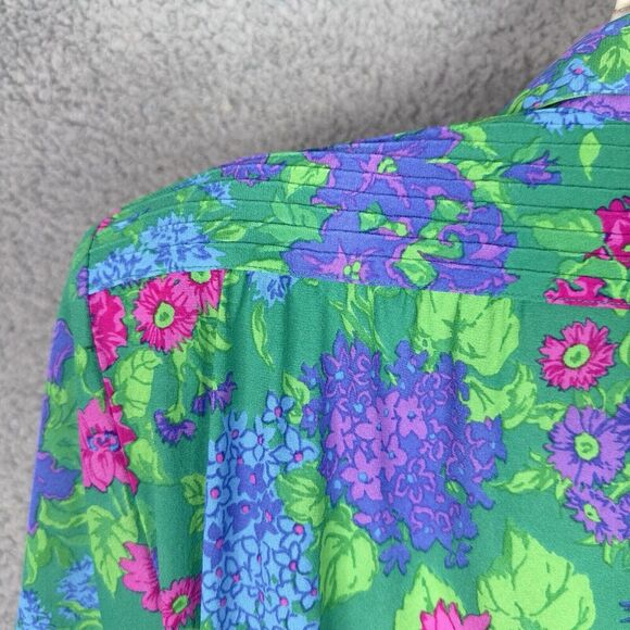 Ken Scott VTG 70s Shirt Dress Womens Sz M/L (EU 48) Green Floral Made in Italy - Picture 6 of 15